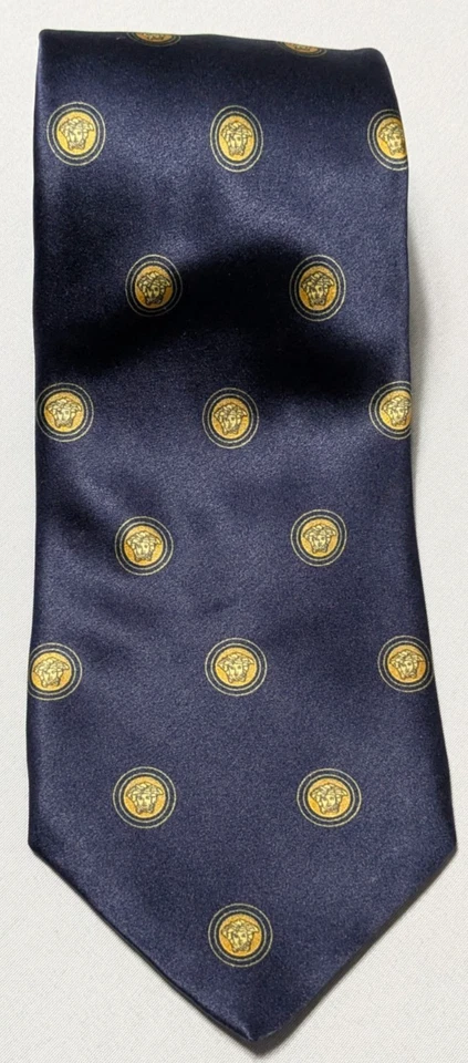 Gravata masculina VERSACE MEDUSA ouro azul geo 100% seda feita na Itália vintage Y2K - Imagem 2 de 4