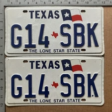 1993 Texas license plate pair G 14 SBK big flag LONE STAR STATE 19796