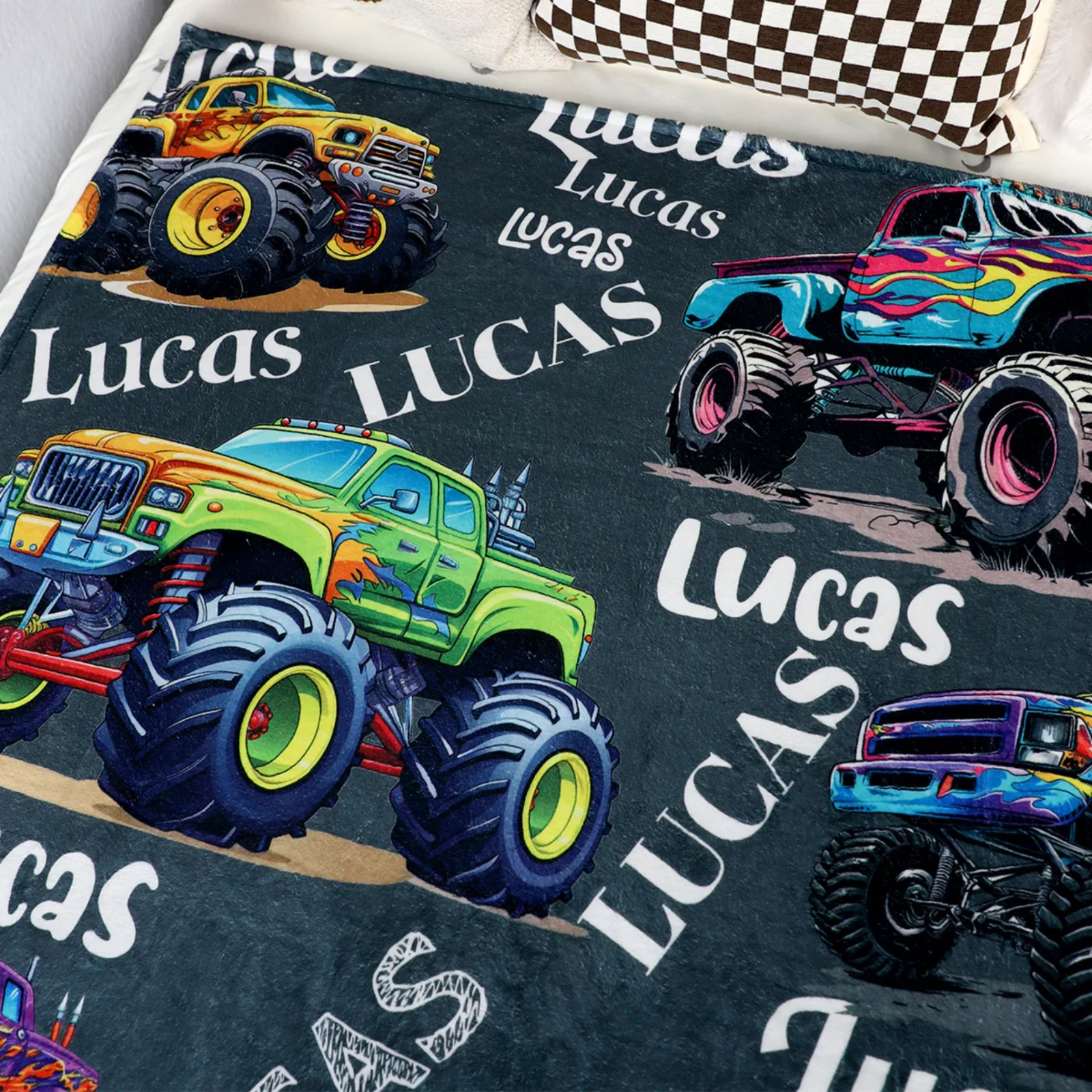 Personalized Monster Truck Fleece Blanket, Kids Gift