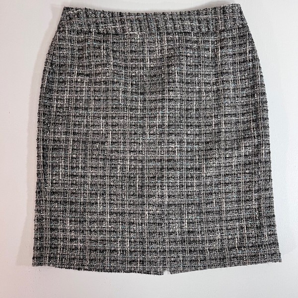 Ann Taylor Tweed Pencil Skirt 10 Black White Blue Officecore Dark Academia