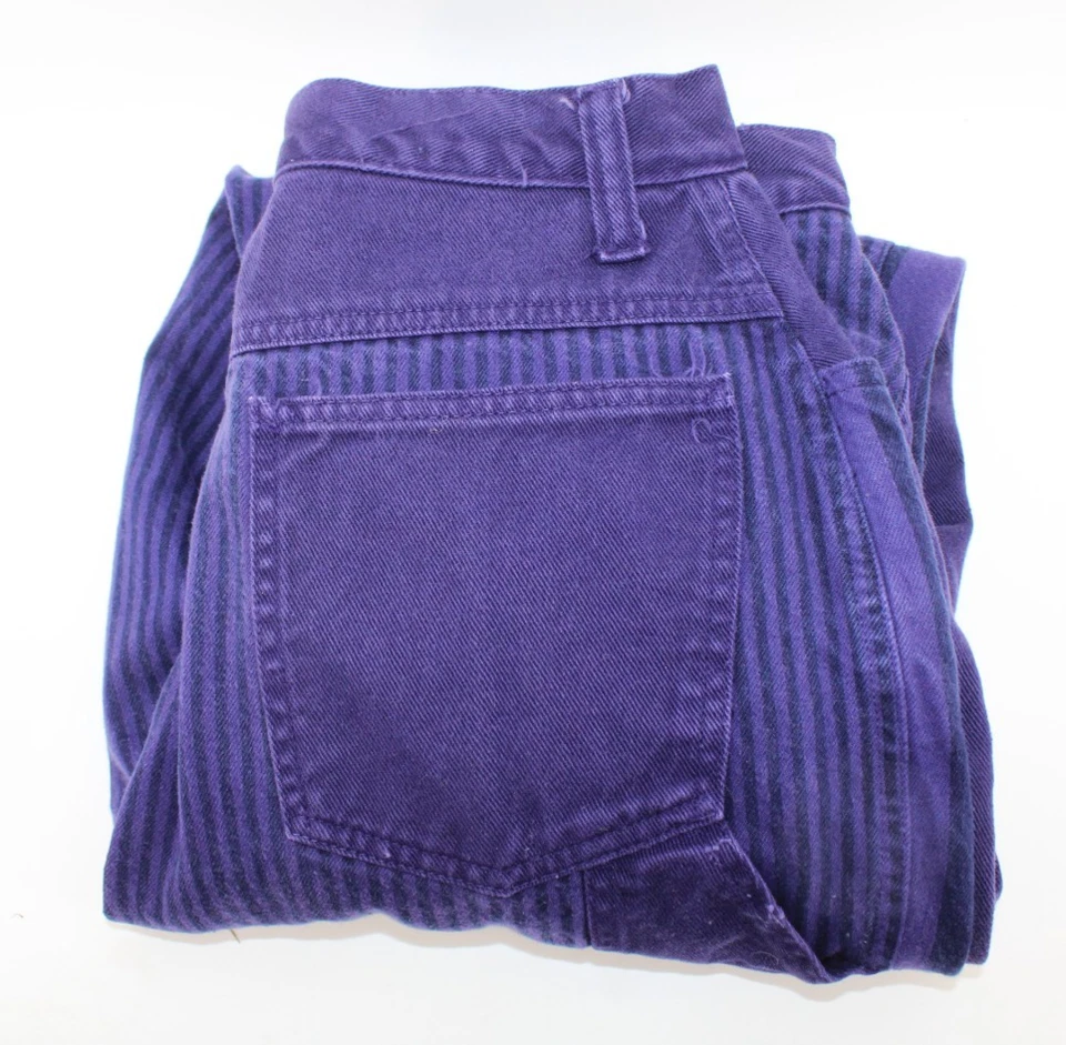 Jeans feminino Zena Color Block listrado roxo jeans carpinteiro cintura alta tamanho 13 - Imagem 3 de 4