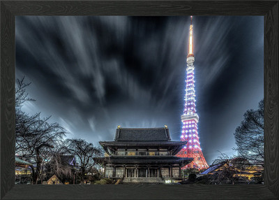 Gerahmtes Wandbild Poster Leinwanddruck Bild Zojoji und Tokyo Tower