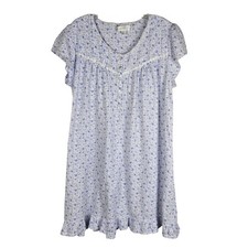Eileen West Blue Floral Nightgown Cotton Knit Short Sleeve Ruffle Hem XL
