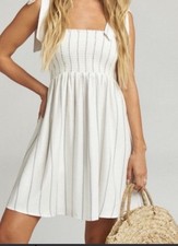 Show Me Your Mumu Dress Women’s Medium Ivory Striped Tie Sundress