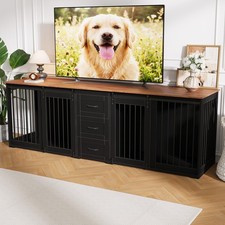 Extra Large Dog Crate Furniture TV Stand Dog Kennel for 2 Dogs w/ 3 Drawers