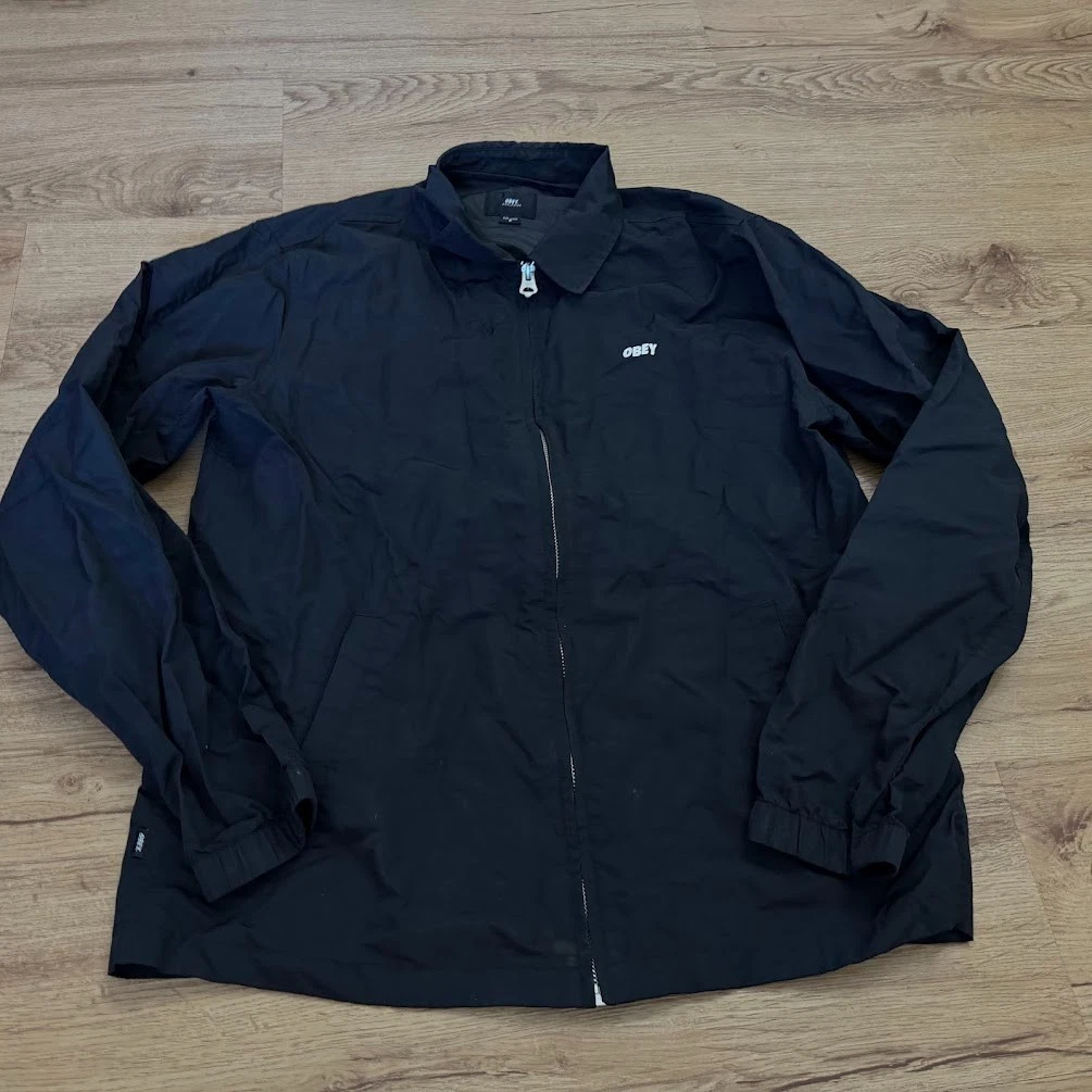 Obey Men’s Black Bomber Jacket Size Medium Streetwear Full Zip image 1