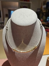 D Yurman 14k Gold, Diamond & Sterling Silver Metro Cable Choker Necklace 15''