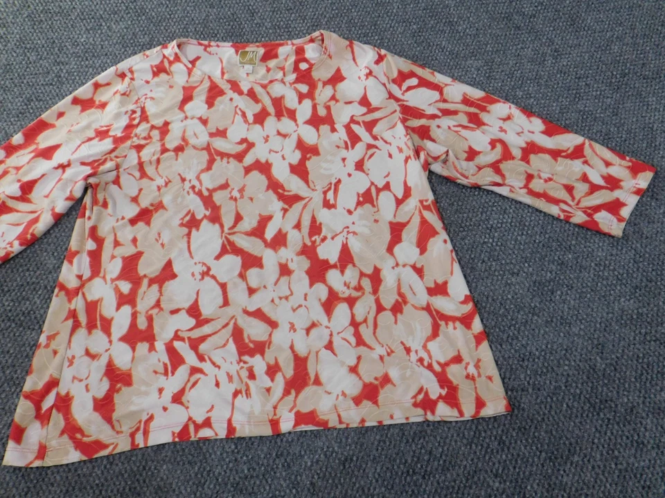 Colección JM Top XL ROJO FLORAL JERSEY MUJER BLUSA COSTA ELÁSTICA Foto 2 de 4