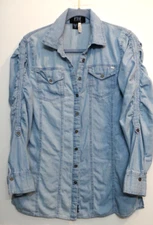 FDJ French Dressing Jeans Shirt Womens Size 10 Blue Pockets Modern 