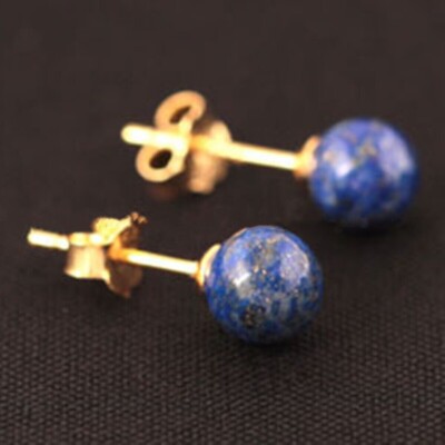Charming 10mm Natural Blue Lapis Lazuli Runde Edelstein Vergoldete Ohrstecker