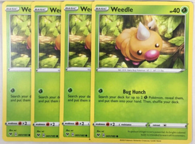 POKEMON 4X WEEDLE 001/185 VIVID VOLTAGE COMMON NEAR MINT-PLAYSET