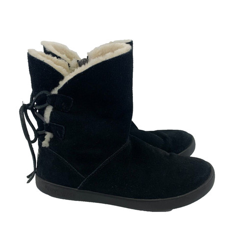 Koolaburra Ugg Shazi Short Black Boots Suede Lace Up Shearling 1019361 Womens 8