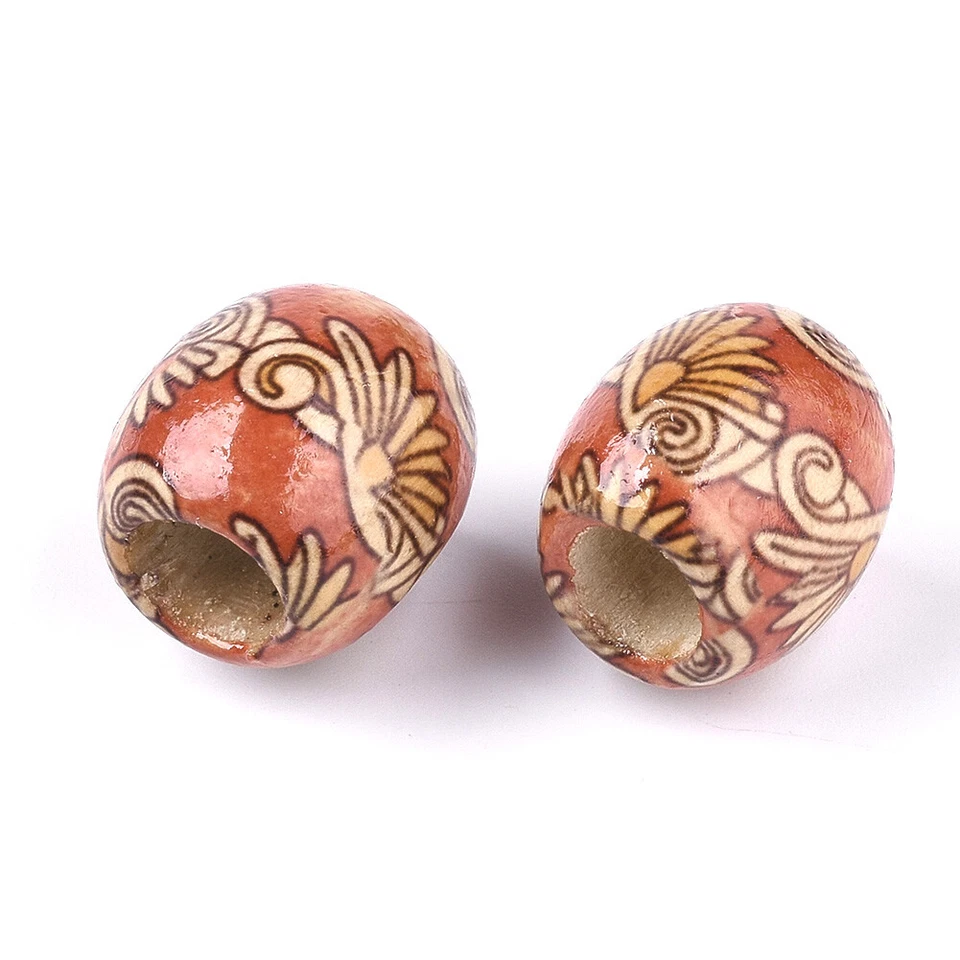 50 cuentas de barril de madera impresas de agujero grande espaciador suelto liso 16x14,5 ~ 16,5 mm Foto 3 de 3