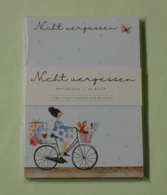 GRÄTZ VERLAG 1x Notizblock Nicht vergessen A6 Grätz 60 Blatt Silke Leffler Frauen Fahrrad