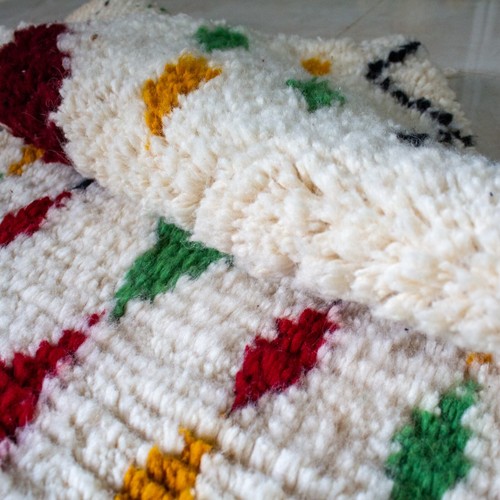Morrocan Rug Berber Geometric Multicolor Azilal Handmade Moroco Wool Beni Rug - Picture 10 of 10