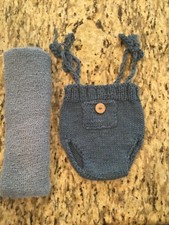 Chicaboo Set of Blue Newborn Stretch Wrap Photograph and Blue Button Pocket Romp