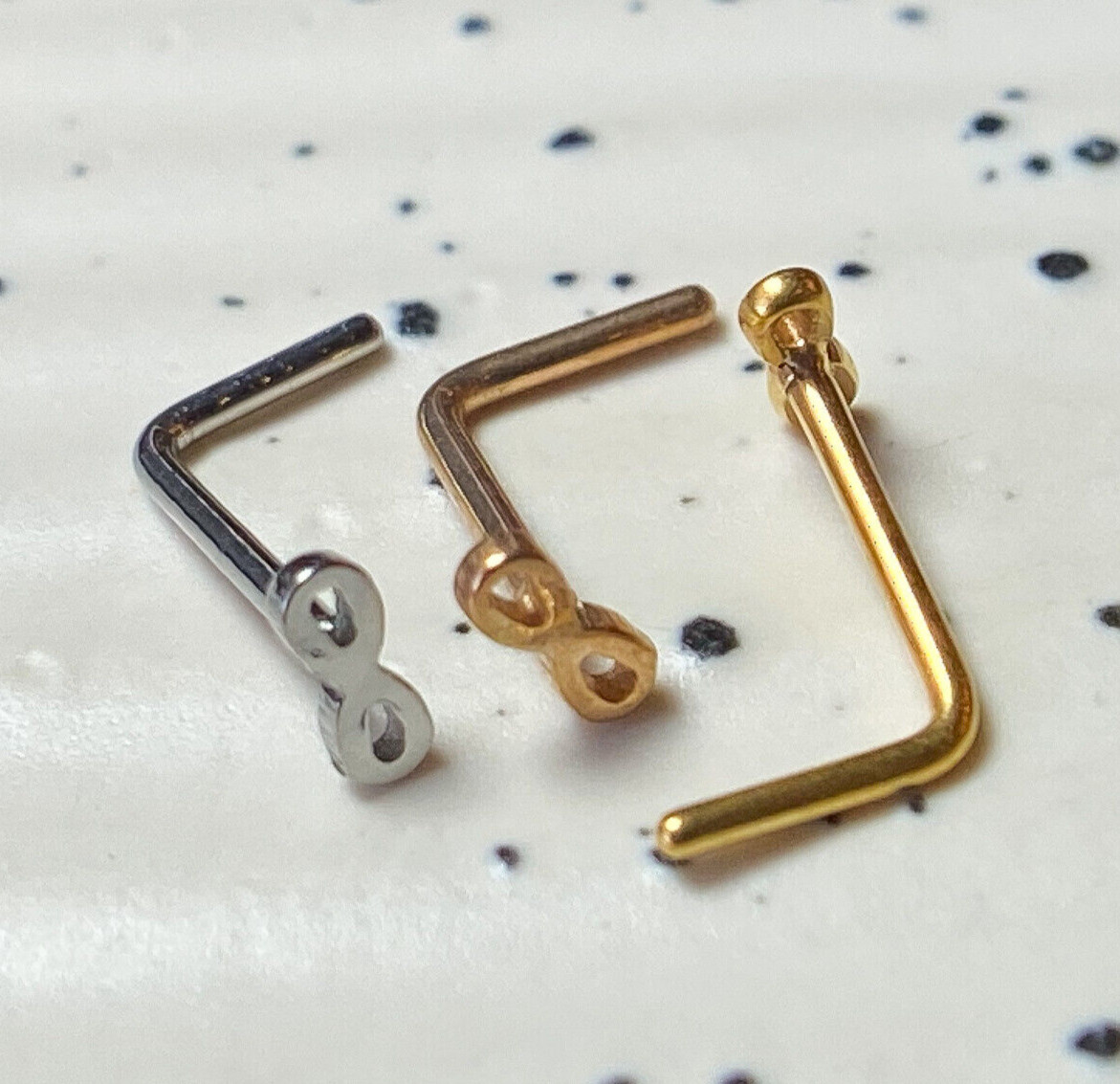 3pcs Infinity Style L-Bend Nose Rings 316L Surgical Steel Ion Plated