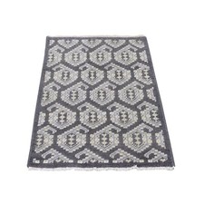 2' x 3' Davy Gray Turkish Knot Oushak Design Hand Knotted Pure Wool Rug R87922