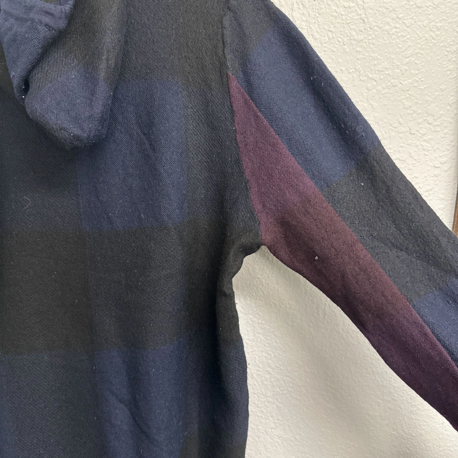 Felpa con cappuccio Burberry Brit uomo lana blu a quadri blu navy marrone taglia large