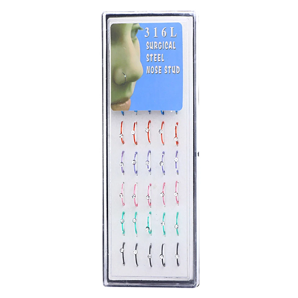 14-60 PIEZAS Anillo de pasador de nariz de acero quirúrgico pequeño pasador de hueso recto circonita cúbica perforación 20G Foto 3 de 3