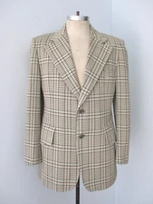 Vtg 70s Richman Bros Dated 1974 Green Plaid Poly Knit Blazer Pimp Jacket 41R