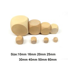 Wooden Blank Dice Cube Plain Unpainted Six Sided 10mm 16 20 25 30 40 50 60mm