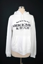 Abercrombie Fitch Women Logo Graphic Hoodie White XL NWT
