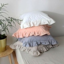 Throw Pillow Cover Cushion Case Ruffle Cotton Solid Sofa Chair Bed Home Decor
