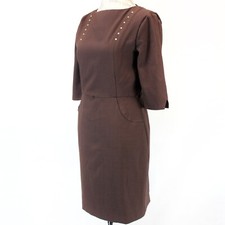 Single LA Brown Lined Pencil Office 3/4 Sleeve Dress Career Studs Small
