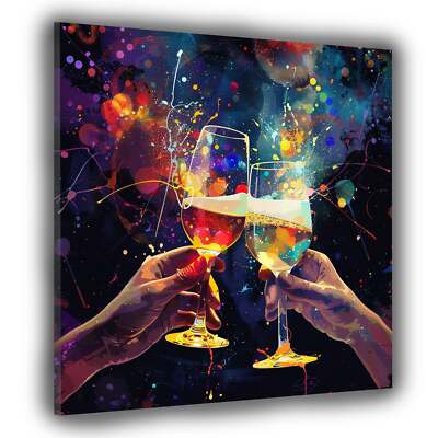 Cheers Sektgläsern Pop Art bunt Leinwandbild Wandbild Kunstdruck XL Wanddeko
