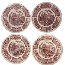 Vtg Fair Winds Alfred Meakin Salad Plates Set/4 Copper Engraving Staffordshire