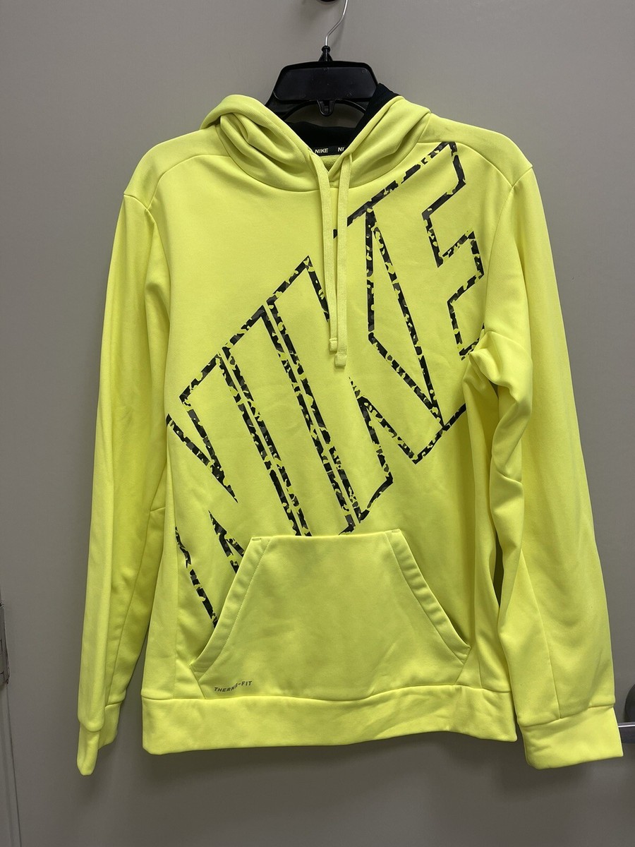 Nike Therma-Fit Men's Size S Neon Yellow Logo Pullover Hoodie Sweatshirt