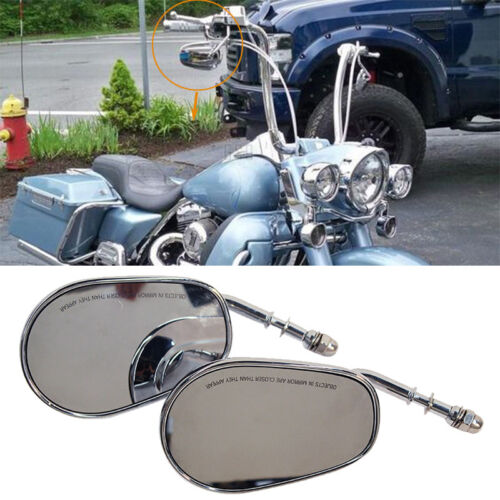 PAIR MOTORCYCLE CHROME TAPERED SHORT STEM REARVIEW MIRRORS FOR HARLEY Road King - Picture 1 of 8