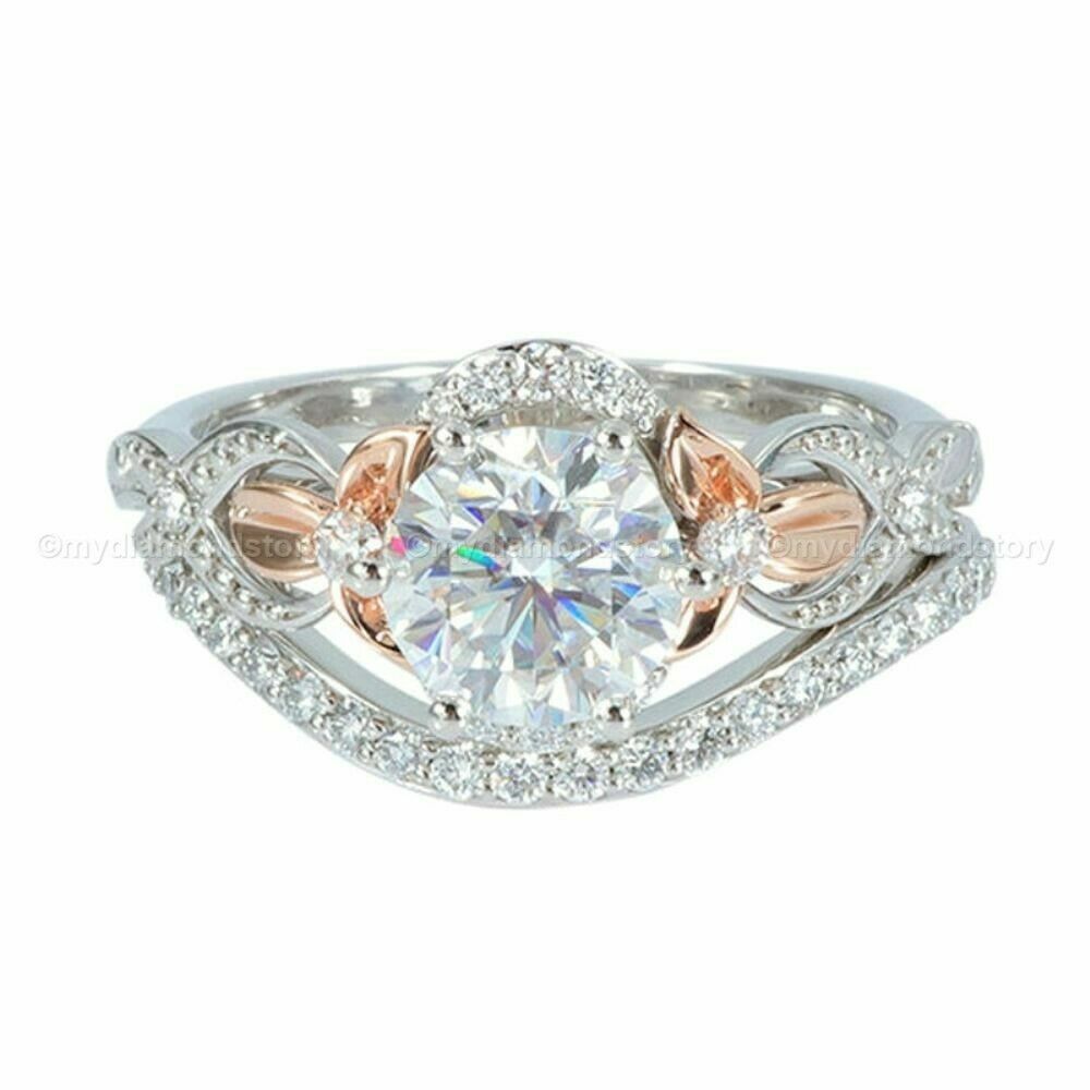 3.00 Ct Round Cut Bridal Set Moissanite Engagement Ring 14K White Gold ...
