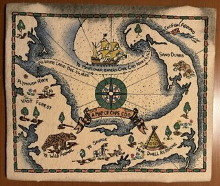 Vtg Embroidered Deocrative Novelty Map Cape Cod MA 15X13 Circa 1930s AS IS