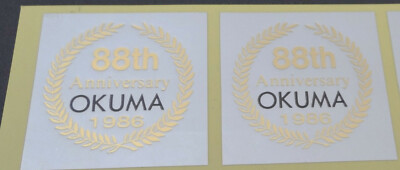 Werbe-Aufkleber Okuma 88th Anniversary 1986 Etikett 2x Stickers Nudelmaschine