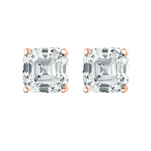 1 Ct Asscher Cut Created Diamond Real 14K Rose Gold Earrings Studs Push Back - Picture 2 of 3