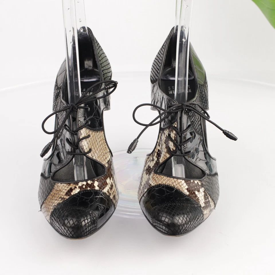 Zapatos de salón Oxford Stuart Weitzman para mujer talla 9,5 M negro tostado exótico cocodrilo recortado tacones Foto 3 de 4
