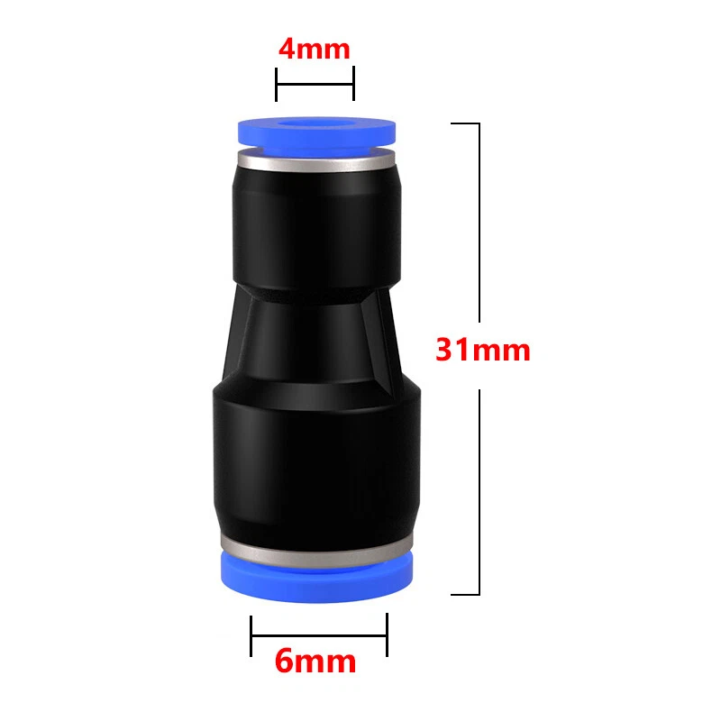 Pneumatic Push To Connect Air Fittings Straight Reducer Tube OD 6mm to 4mm 10PCS - Image 2 of 4
