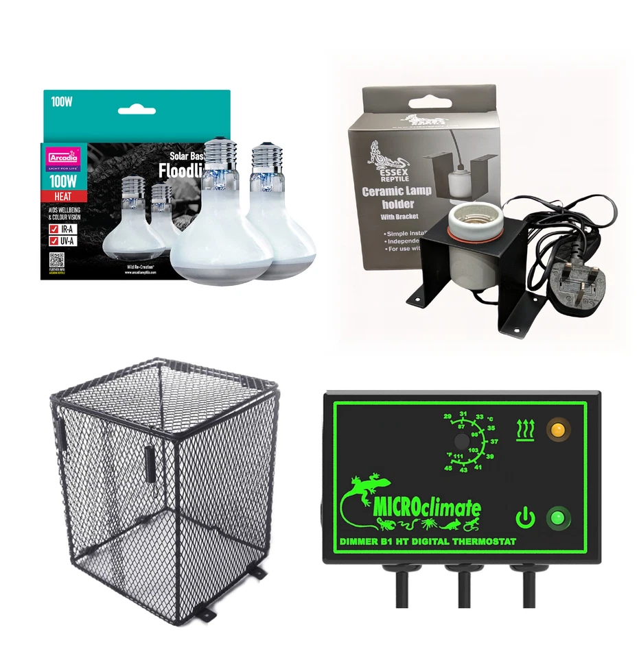 Arcadia Basking Lamp BUNDLE Heat Lamp, Thermostat, Fitting, Guard Bearded Dragon