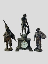 French Art Deco Spelter Fisherman Figural Clock With Jaeger Movement