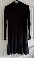 Anthropologie Sundays Andes Sweater Little Black Dress Mock Neck Ruffle S