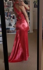 Strawberry red fishtail satin dress Occasion fits 8/10 UK Petite 5'6