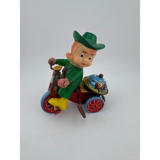 Vintage Louis Marx Tin Wind Up Toy Cowboy Girl Riding Tricycle Made in Japan