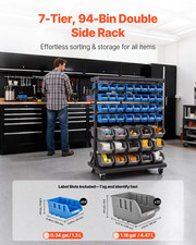 7-Tier Double Sided Rolling Bin Storage Rack 94 Bins Mobile Organizer