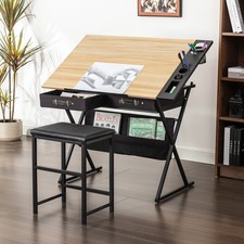 Mesa de Dibujo Ajustable con 2 Cajones de Almacenamiento y Soporte para Pluma Escritorio de Dibujo de Arte