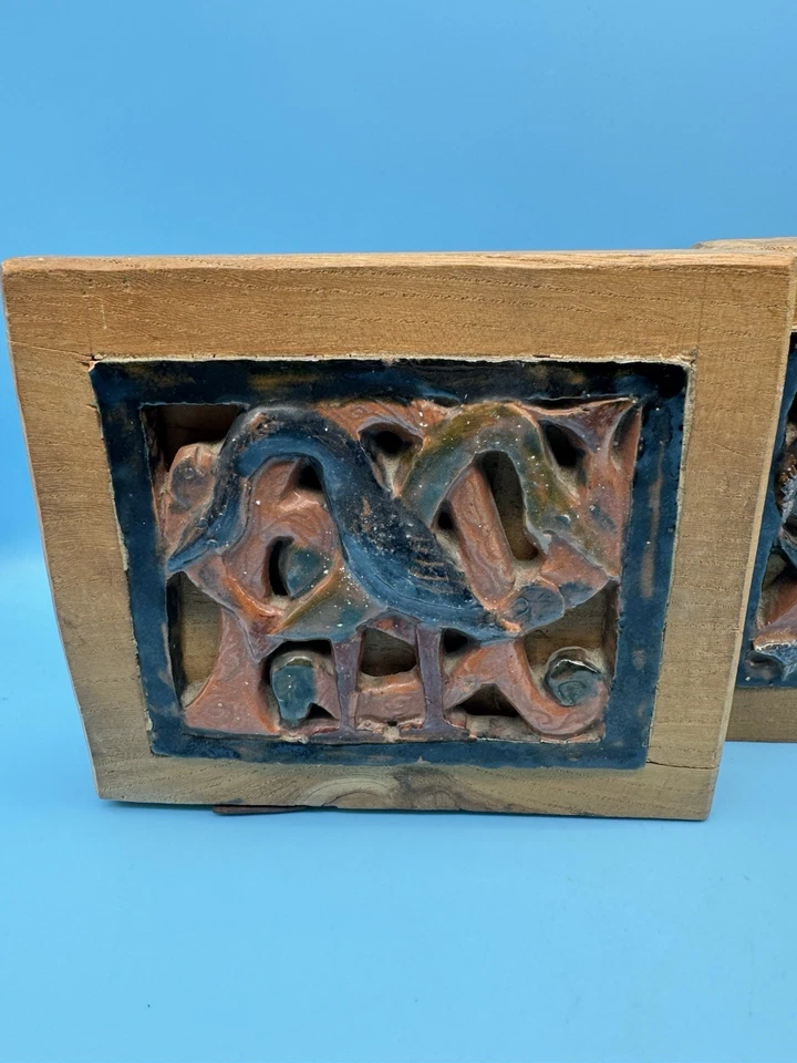 Pair Handmade Wood And Ceramic Ocean Themed Book Ends - Image 2 of 4