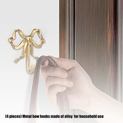 Pack of 4 Bows Design Alloy Hooks for Decorative Wall Hanging Functional Home