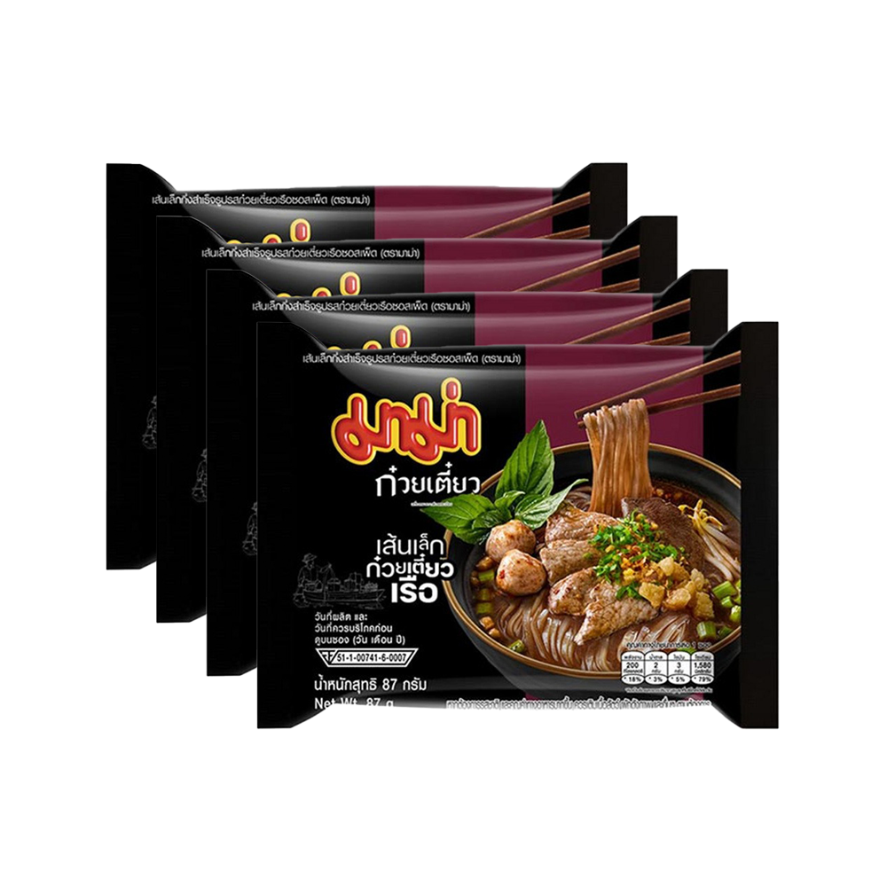 4 Pack. MAMA Instant Thai Boat Noodles 87g - Spicy & Aromatic Thai