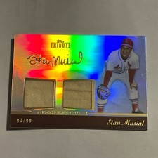 RARE 2011 STAN MUSIAL TOPPS TRIBUTE REFRACTOR DUAL GAME USED BATS CARD #'D 93/99